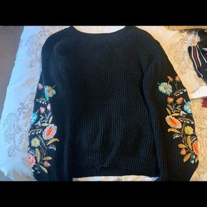 Black Sweater with Flowered Embroider
